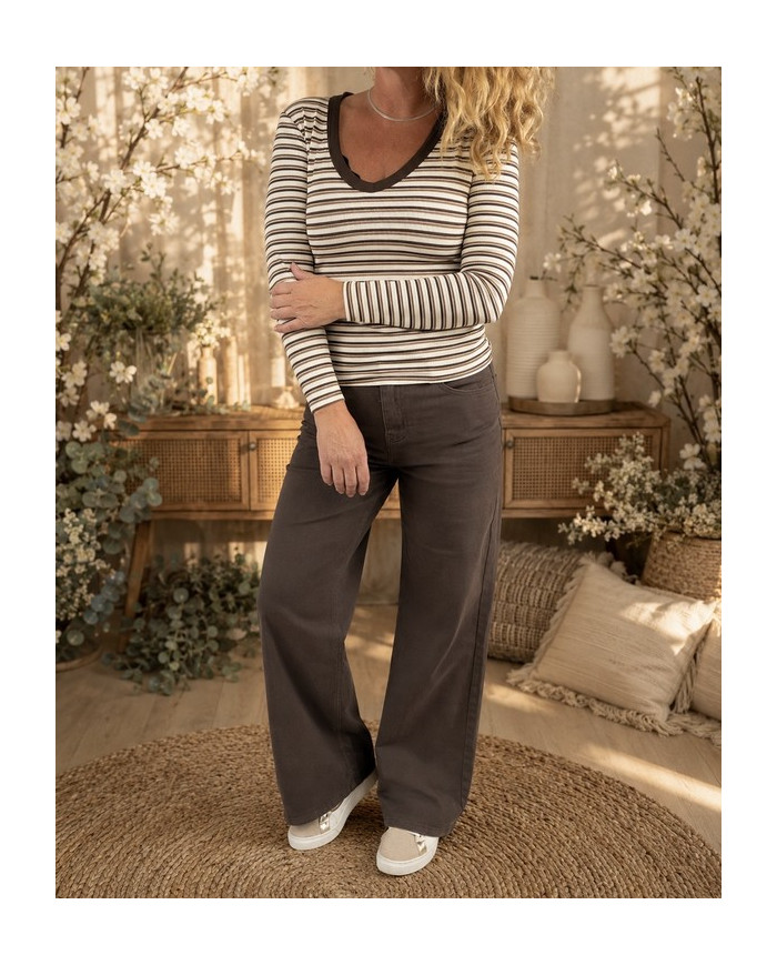 Top à rayures choco & beige