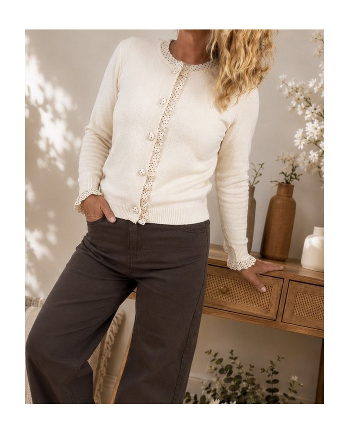 Gilet beige & pois choco Louis
