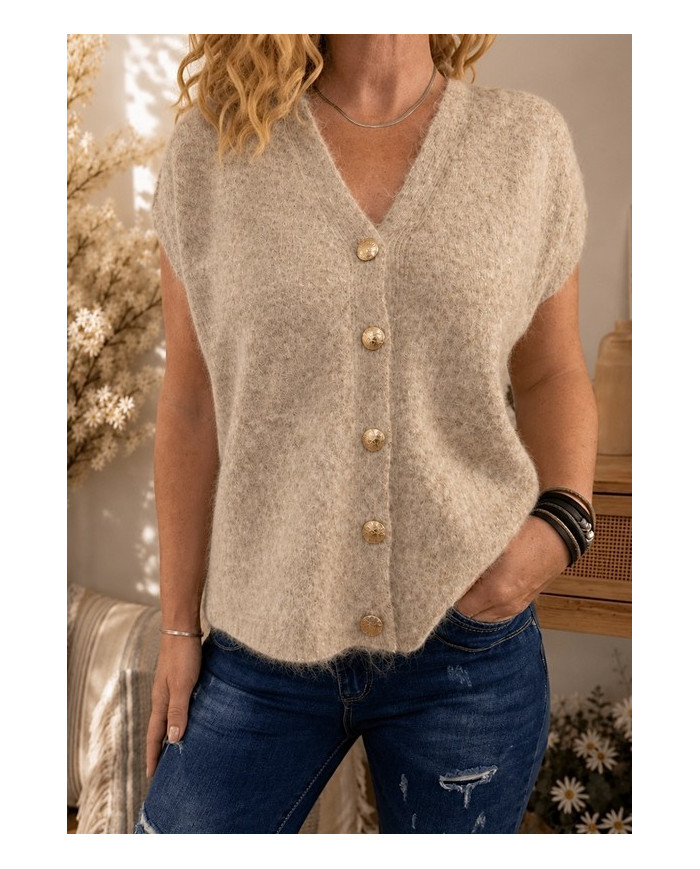 Gilet sans manches tout doux beige taupe