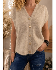 Pull taupe col en jean Antonin
