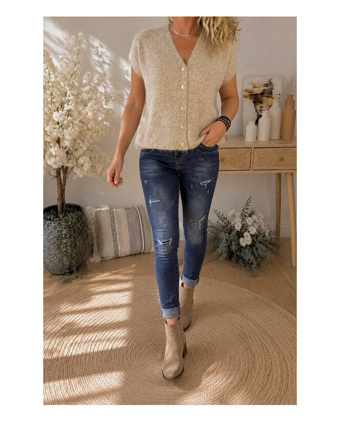 Gilet sans manches tout doux beige taupe