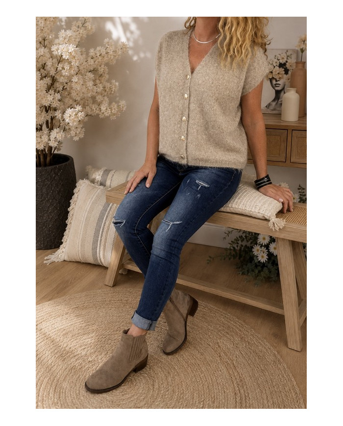 Gilet sans manches tout doux beige taupe