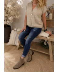 Gilet sans manches tout doux beige taupe