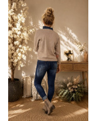 Pull taupe col en jean Antonin