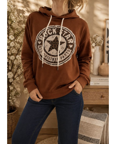 Sweat à capuche rouille "Rock star"