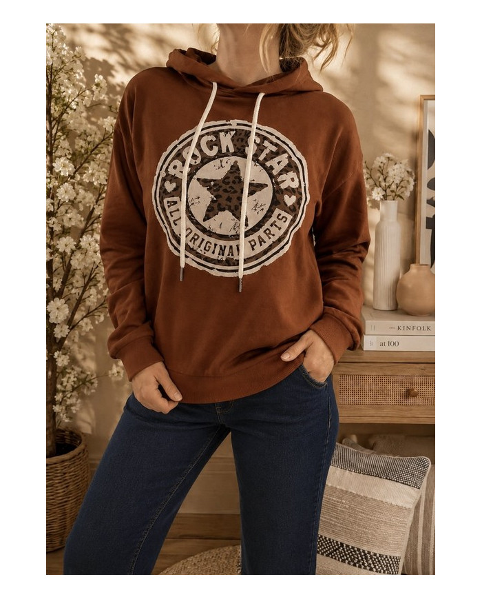 Sweat à capuche rouille "Rock star"