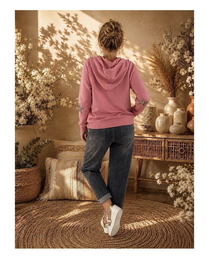 Gilet à capuche étoile rose blush