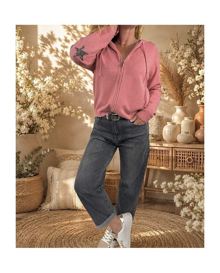 Gilet à capuche étoile rose blush