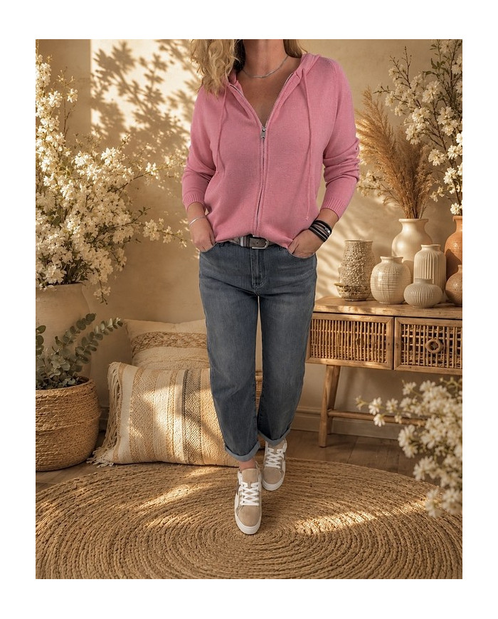 Gilet à capuche étoile rose blush