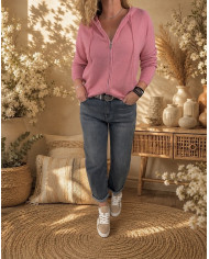 Gilet à capuche étoile rose blush