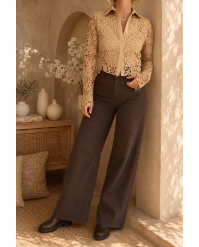 Chemisier brodé beige foncé