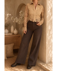 Chemisier brodé beige foncé