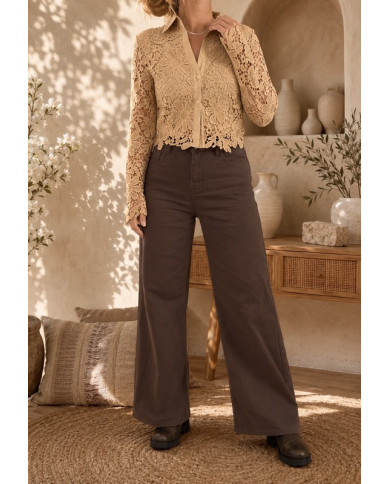Chemisier brodé beige foncé