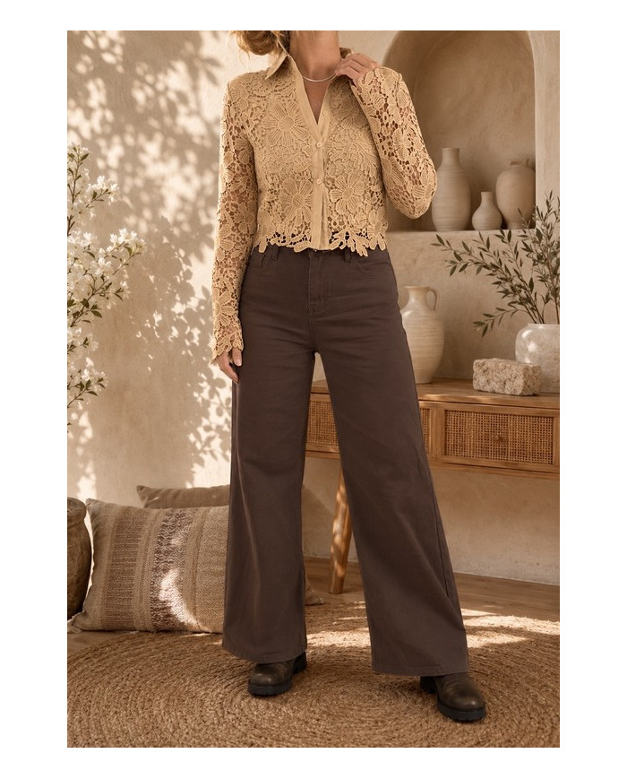 Chemisier brodé beige foncé