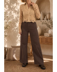 Chemisier brodé beige foncé