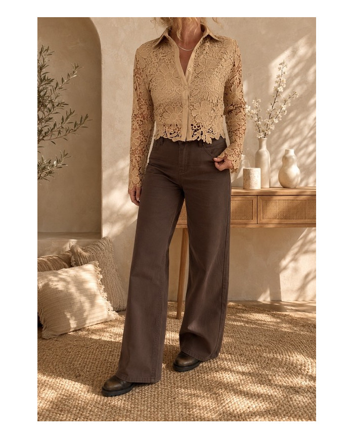 Chemisier brodé beige foncé