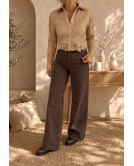 Chemisier brodé beige foncé