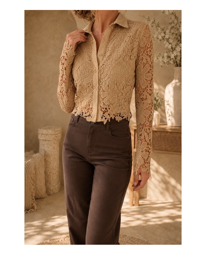 Chemisier brodé beige foncé