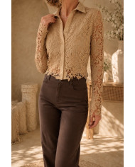 Chemisier brodé beige foncé