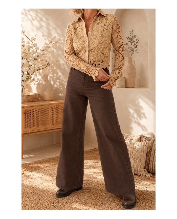 Chemisier brodé beige foncé