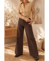 Chemisier brodé beige foncé