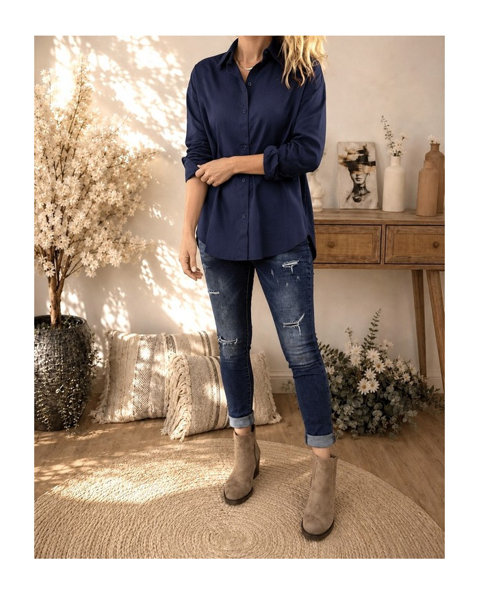 Chemise oversize bleu marine "New York"