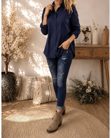 Chemise oversize bleu marine "New York"