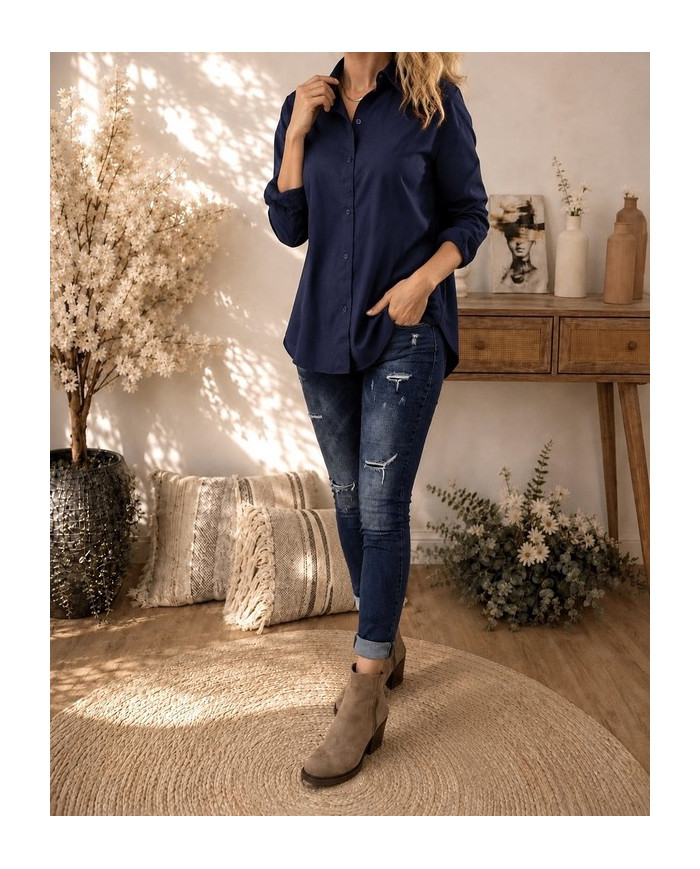 Chemise oversize bleu marine "New York"