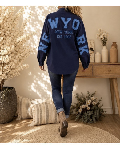 Chemise oversize bleu marine "New York"