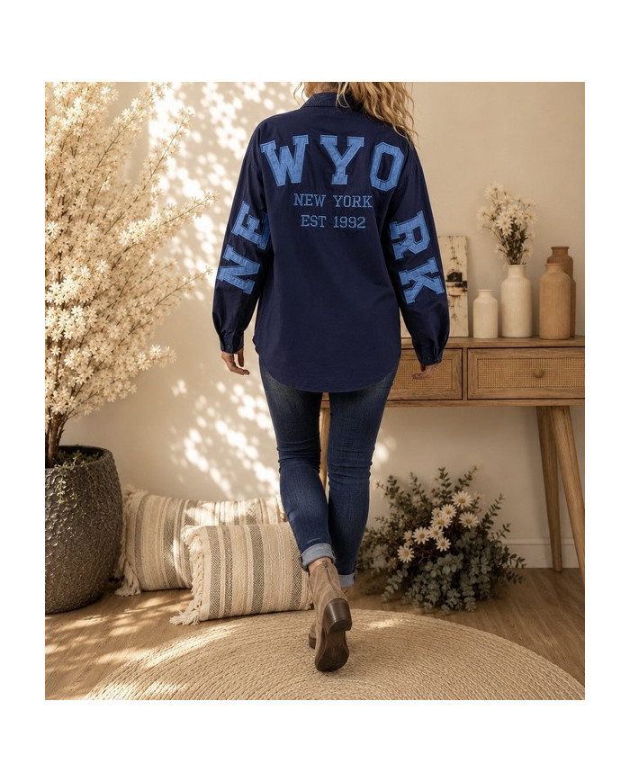 Chemise oversize bleu marine "New York"