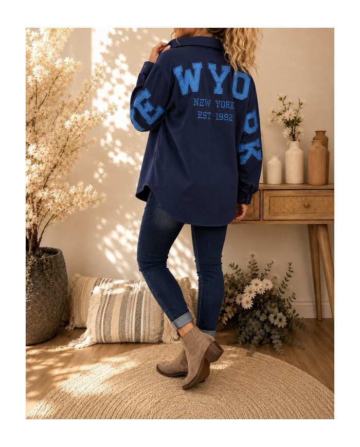 Chemise oversize bleu marine "New York"