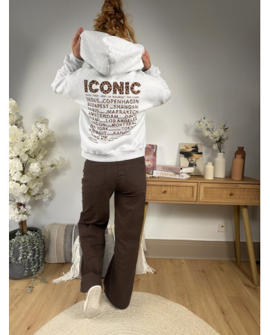 Sweat à capuche gris "Iconic" & léopard