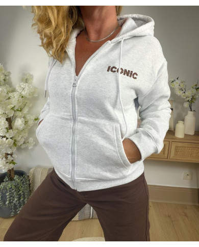 Sweat à capuche gris "Iconic" & léopard