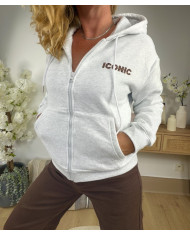 Sweat à capuche gris "Iconic" & léopard