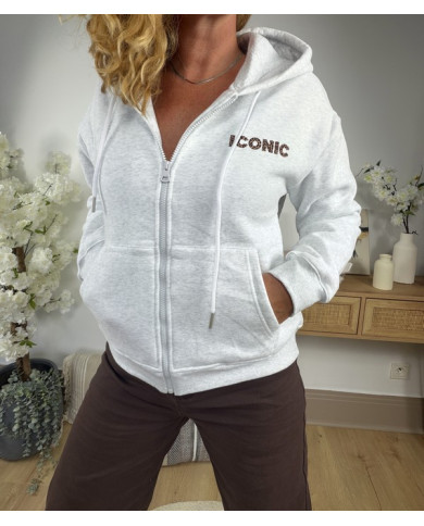 Sweat à capuche gris "Iconic" & léopard