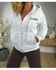 Sweat à capuche gris "Iconic" & léopard