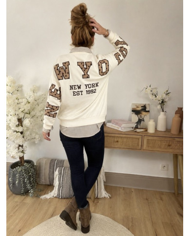 Sweat "New York" écru & choco