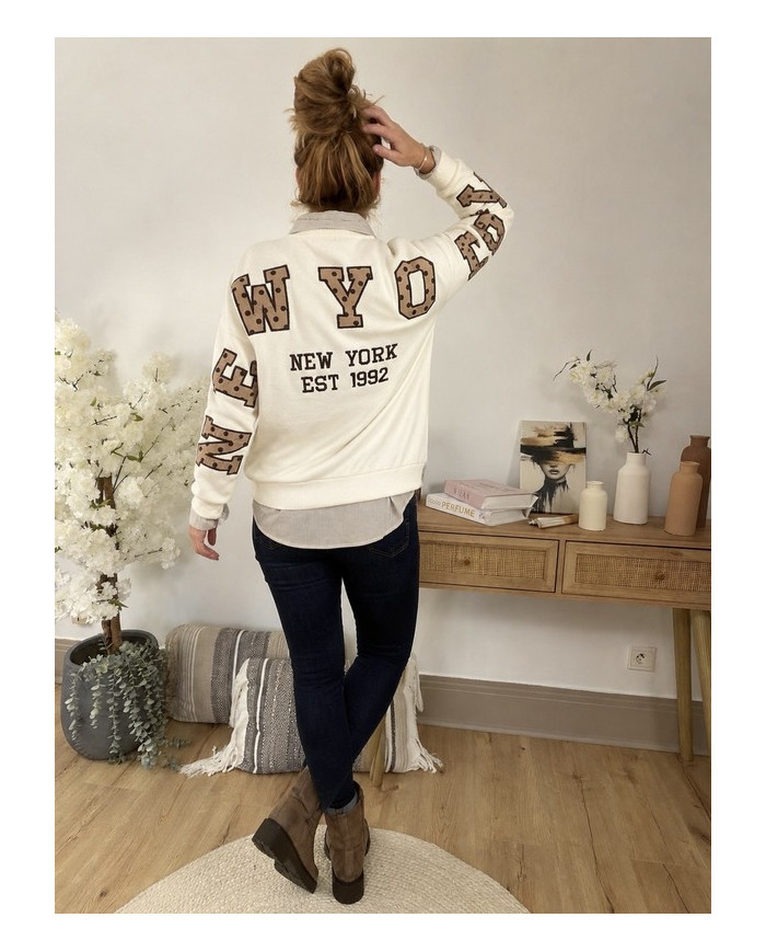 Sweat "New York" écru & choco