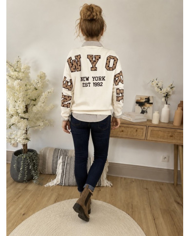 Sweat "New York" écru & choco