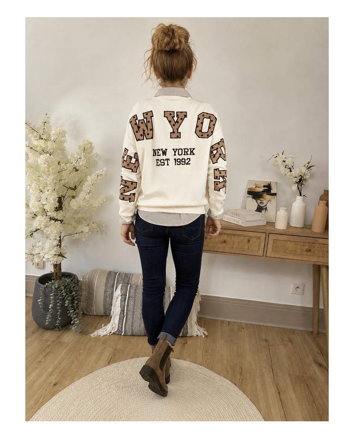 Sweat "New York" écru & choco