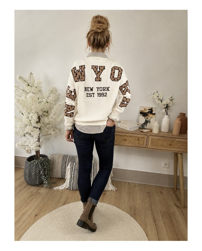 Sweat "New York" écru & choco