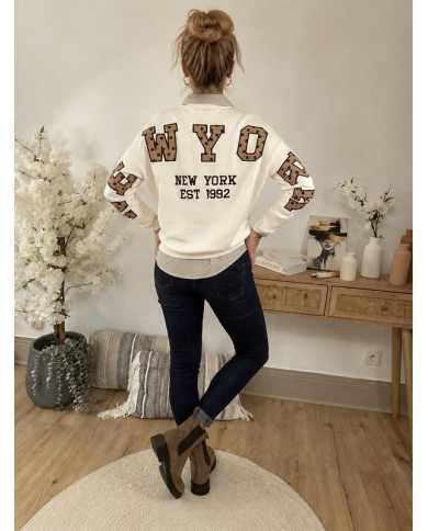 Sweat "New York" écru & choco