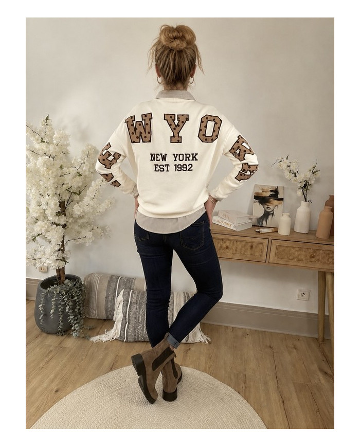 Sweat "New York" écru & choco