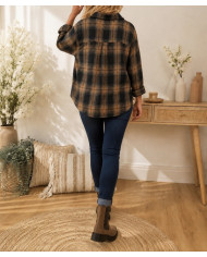 Chemise à carreaux noir caramel