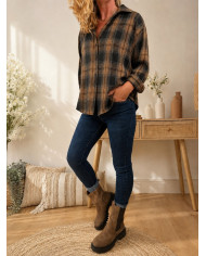 Chemise à carreaux noir caramel