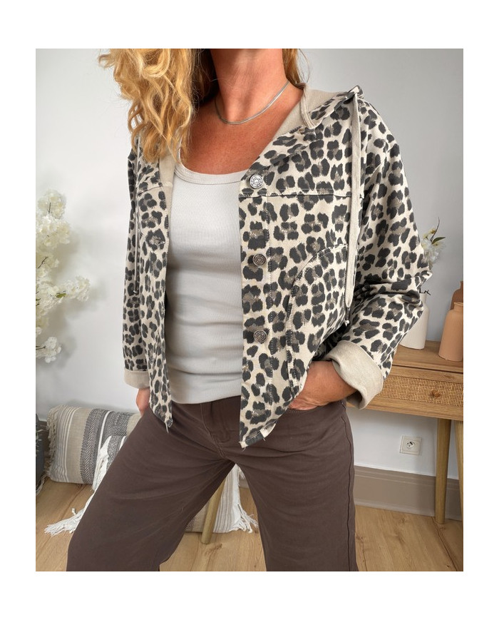 Veste léopard avec capuche