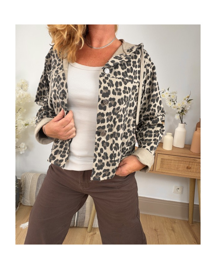 Veste léopard avec capuche