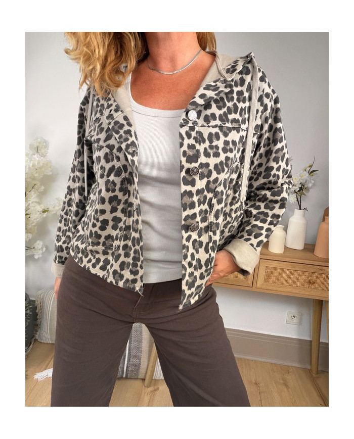 Veste léopard avec capuche