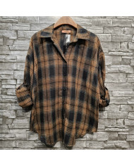 Chemise à carreaux noir caramel