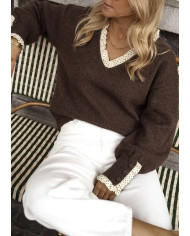 Pull marron choco & détails pois Léandre